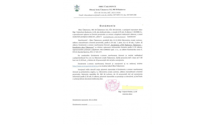 Kanalizácia a ČOV Radzovce, Čakanovce - Kanalizácia obce Čakanovce